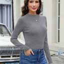 LOMON Mock Neck Tops for Women Long Sleeve Dressy Casual Lightweight Basic Knitted Pullover Sweater S-XL (L)