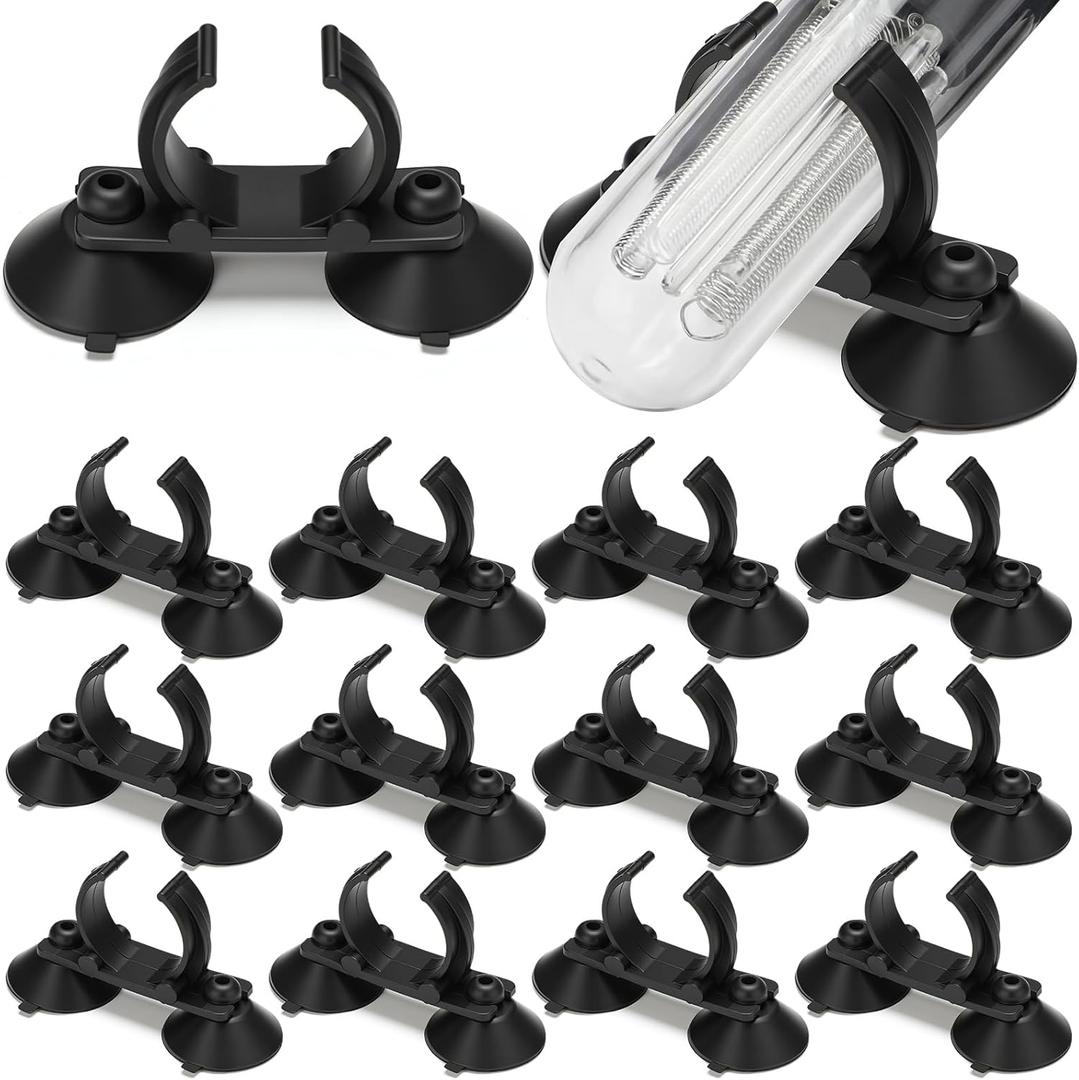 Qunclay 12 Pack Double Aquarium Heater Suction Cups with 1.2 Inch Clip Black Heavy Duty Standard Heating Rod Holders Clamps for Aquarium Heater Fish Tanks