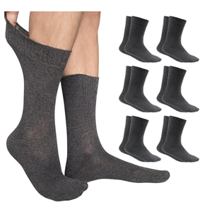 Cotton Diabetic Crew Socks - Thin, Grey Diabetic Socks for Men Size 13-15 XL Non-Binding Top Seamless Toe 6 Pairs