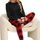 KFUBUO Women's Pajama Sets Long Sleeve Sleepwear and Jogger 2 Piece Lounge Set (Black, M)