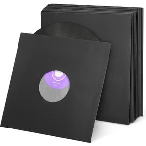 Facmogu 20PCS 10in Black Paper & Plastic Poly-Lined Record Inner Sleeves, 110gsm LP Record Parper Covers Phonograph Record Storage Sleeves, Vinyl Record Sleeve Protectors, Acid Free Paper Album Covers