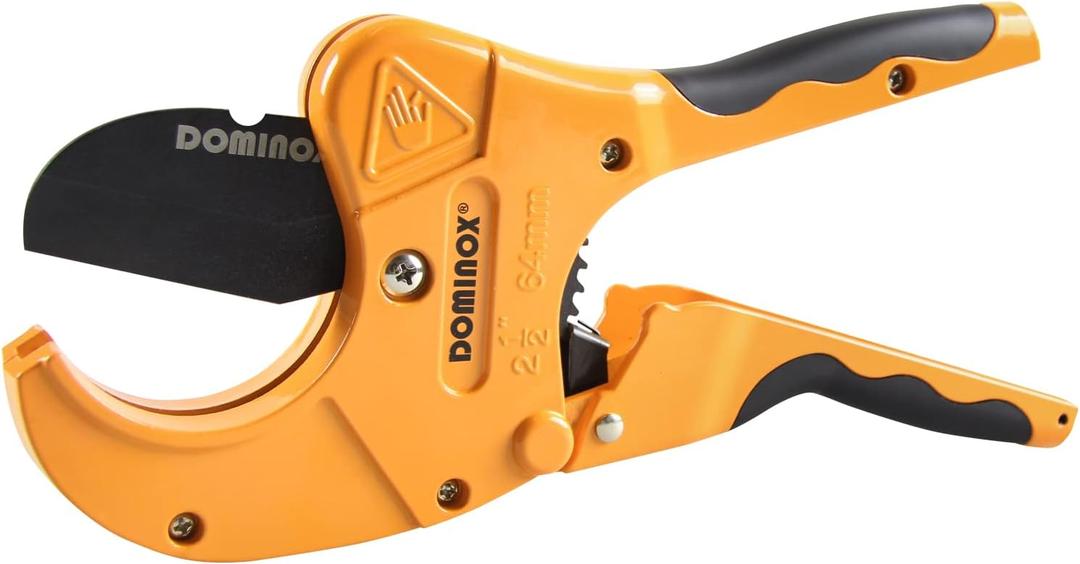 DOMINOX PVC Pipe Cutter, Cuts up to 2-1/2" PEX, PVC, PPR, Plastic Hoses& Plumbing Pipes,Ratchet PVC Cutter Tool with SK5 Blade and Aluminum Alloy Body