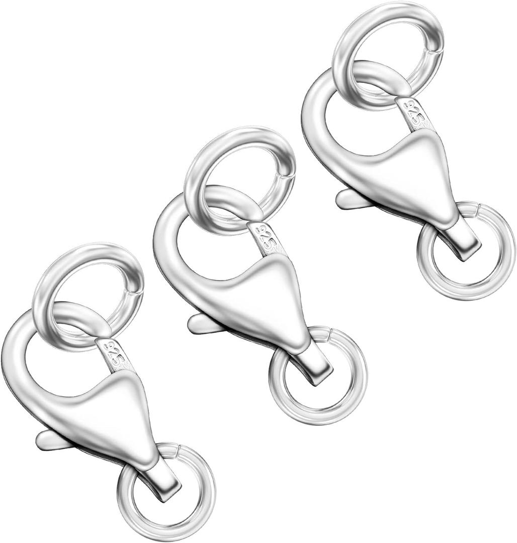 OHINGLT 925 Sterling Silver Lobster Claw Clasp with Closed Jump Rings,Necklace Clasps and Closures Suitable for Jewelry Making Necklaces Bracelet (0.32IN / 8MM)