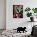 Framed Vintage Cat Canvas Wall Art, Funny Pink Animal Reading Books Painting Picture Print, Cute Kitten Lovers Aesthetic Wall Decor for Nursery Girls Room Bedroom Kids Room 16''L x 12''W