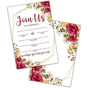 Tedea Pink Floral Bridal Shower Invitations, Bridal Shower Invites Cards for Engagement Party, Wedding Party, Set of 25 Invitations & 25 Envelopes (A07), Pack Of 5