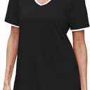 2 x JomeDesign Womens Summer Tops Short Sleeve Color Block V Neck Shirts Loose Fit Casual Blouses (Black, M)