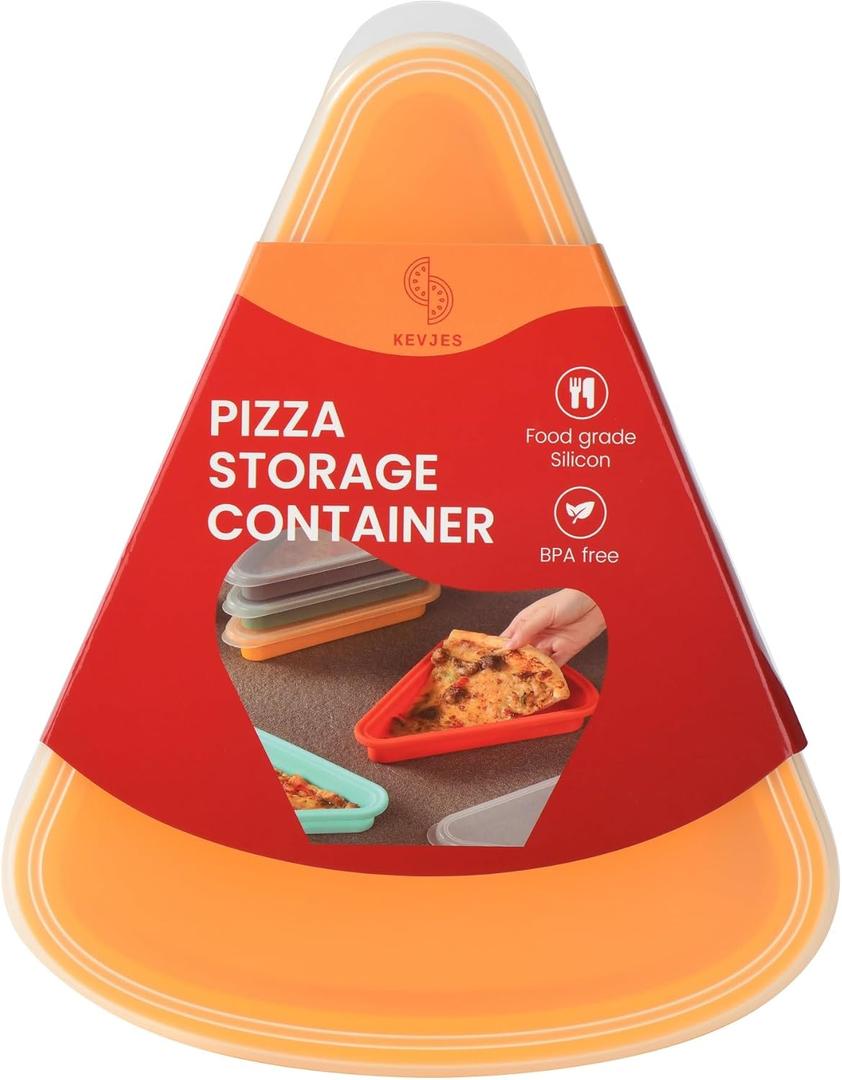 2-Pack Reusable Silicone Leftover Pizza Slice Storage Container with Air-tight Lids-BPA Free,Fits Single Slice up to 16,Save Space,Refrigerator organizer(2 Yellow)