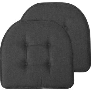 Sweet Home Collection Chair Cushion Memory Foam Pads Tufted Slip Non Skid Rubber Back U-Shaped 17" x 16" Seat Cover, 2 Count (Pack of 1), Charcoal