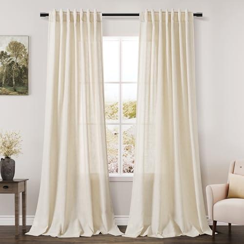 Nanspring Warm Beige Linen Curtains 84 Inch Length 2 Panels Set for Living Room Rod Pocket Back Tab Light Filtering Window Drapes for Bedroom Dining Room Protect Privacy Modern Farmhouse Decor 52x84