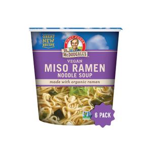 Dr. McDougall's Vegan Miso Ramen Soup - Instant Ramen Noodles Cups - Organic Instant Noodles - Vegan Soup - Vegetarian - 1.9 Ounces - 6 Pack (EXP 01/12/27)