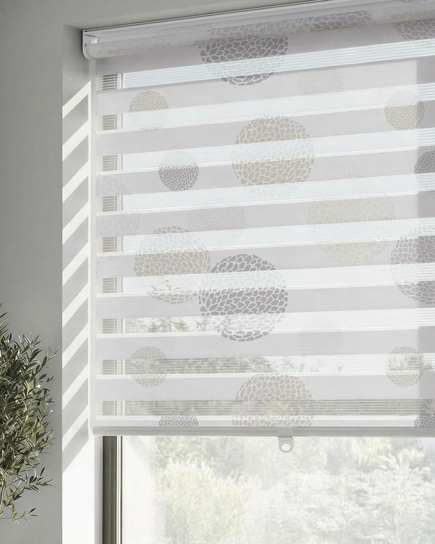 LazBlinds Cordless Zebra Blinds for Windows, Patterned Dual Layer Free-Stop Roller Shades for Ultimate Privacy & Light Control, Elegant Window Blinds & Shades, Oatmeal Sphere, 35" W x 72" H