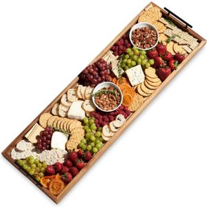 Twine Modern Manor Longboard Cheese Platter with Handles, Rectangular Cheese Board and Home Decor Tray, Dining Table Accessories Acacia Wood Set of 1