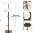 Kate and Laurel Engles Traditional Adjustable-Height Pedestal Drink Table, 10 x 10 x 30, White Marble and Antique Brass, Vintage Round Indoor Metal Plant Stand with Authentic Marble Tabletop