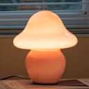 Mushroom Lamp Pink Glass Mushroom Table Lamp for Bedrooms, Living Room, Aesthetic Lamps for Bedroom, Cute Bedside Lamp