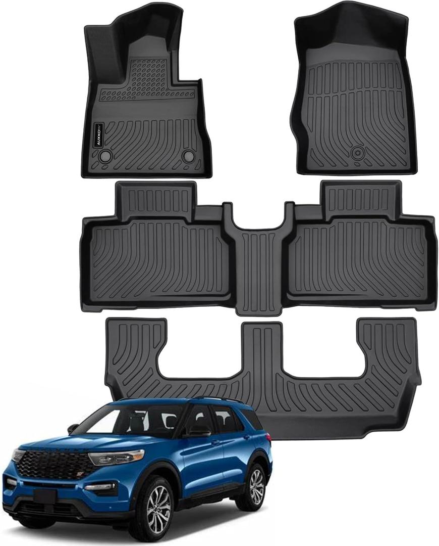 Auxko Floor Mats Fits for Ford Explorer 2026 2025-2020 7 Seat | All Weather,All Season,Odorless,Anti Slip,Rain&Salt Resistant,TPE Material,Black,Accessories