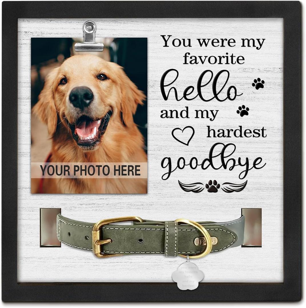 PUREFLY Dog Memorial Gifts for Loss of Dog, Loss of Dogs Sympathy Gift Pet Loss Sympathy Frame with Collar Holder, Pet Cat Remembrance Bereavement Gift (My Hardest Goodbye)