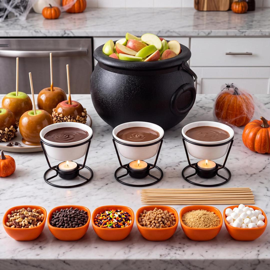 Potchen 216 Pcs Halloween Caramel Apple Bar Kit with 8.3" Witch Cauldron, One Size