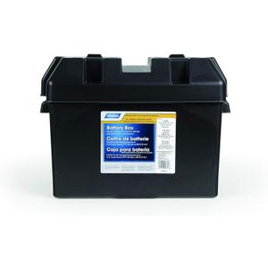 Camco Large Battery Box with Straps and Hardware - Group 27, 30, 31 |Safely Stores RV, Automotive, and Marine Batteries | Measures Inside 7-1/4" x 13-1/4" x 8-5/8" | (55373), Black (Large Battery Box)