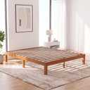DUMOS Solid Wood Platform Queen Bed Frame, 12inch Wooden Mattress Foundation with Sturdy Wood Slat Support, No Box Spring Needed, Under Bed Storage, Natural Pine