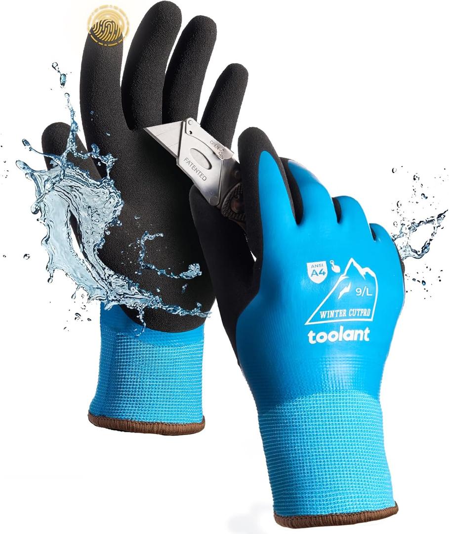 toolant Waterproof Winter Work Gloves for Men and Women, ANSI A4 Cut Resistant Freezer Gloves for Outdoor Cold Weather (Large, Blue)