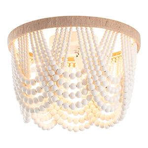 VILUXY Bohemia Wood Beaded Flush Mount Ceiling Light Antique Rustic Mini Chandelier White Finishing for Bedroom,Nursery Room, Girl Room, Hallway, Entryway, Passway, Dining Room, 3-Light UL Listed