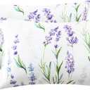 EXQ Home Satin Pillowcase for Hair and Skin - Lavender Printed Silk Pillowcase 2 Pack 20x26 inches - Standard Size Satin Pillow Cases Set of 2 with Envelope Closure