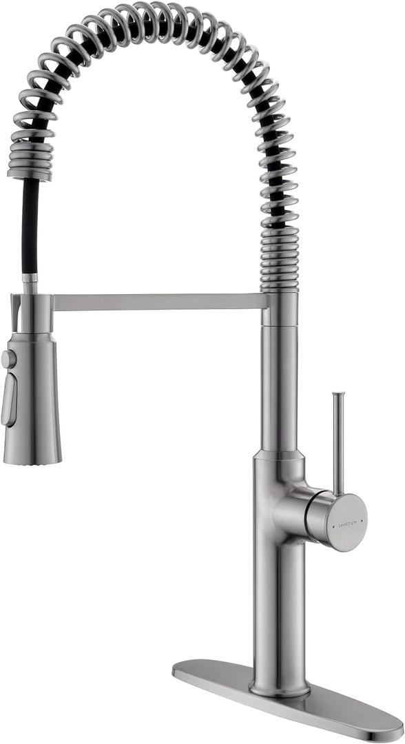 Brushed Nickel Kitchen Faucets, Brass 22 inch Commercial High Arc Single Handle Kitchen Faucets for Pull Down Sprayer Modern Spring with Deck Plate