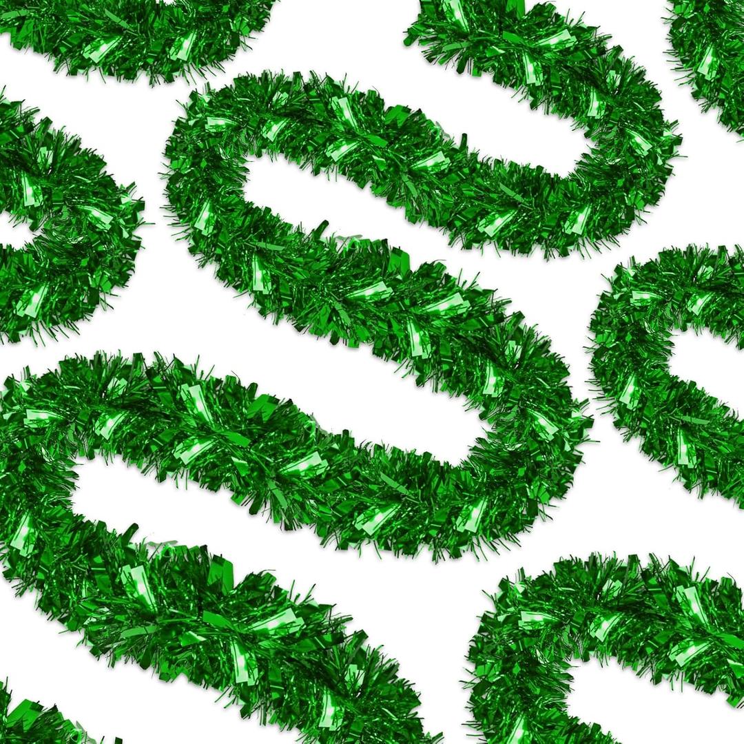 66 FT Artificial Christmas Garland Winter Shiny Tinsel Garland Green Metallic Twist Garland for Christmas Decor Mantle Fireplace Home