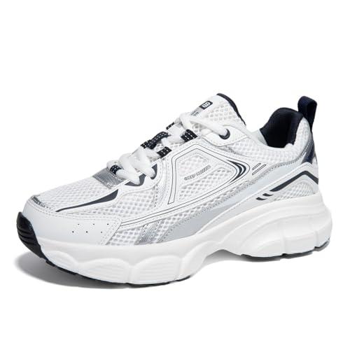 BAASPLOA Women's Chunky Fashion Sneakers Casual Sports Shoes Mesh Breathable Athletic Gym Workout Tennis Shoe Platform Thick Walking Shoes A-White.38