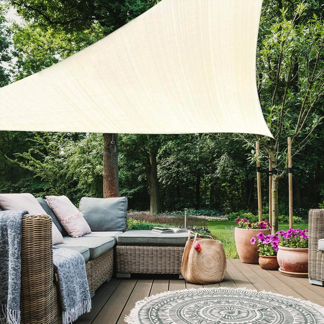 16'x16'x16' Triangle Sun Shade Sail, Permeable Shade Sails HDPE UV Block Sunshade Outdoor Patio Canopy Sun Cover for Backyard, Garden, Porch, Cream