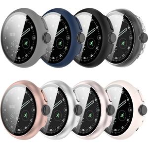 Compatible with Google Pixel Watch 4 41mm Case, Protective Cover Built-in Tempered Glass Film Hard PC Screen Protector for Google Pixel Watch 4 41mm Accessories (8 Packs)
