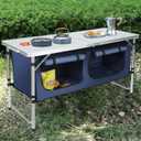 JOUYEK Camping Table, Folding Camping Table with Storage, Portable, Lightweight, 3 Height Adjustable Aluminum Outdoor Table for BBQ, Picnic, Camping, Hiking, Beach, and Indoor, Blue