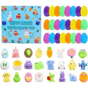 Easter Egg Fillers - 24 Pack Kawaii Mochi Squishy Toys for Easter Basket Stuffers, Mini Cute Squishies Squeeze Toy Party Favors, Easter Gifts for Kids Classroom Prizes School Rewards (Easter+Eggs)