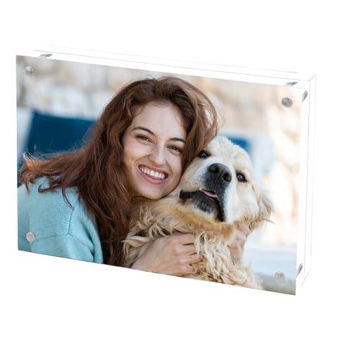 Cherrich Acrylic Picture Frame 4x6, Double Sided Photo Frames for Refrigerator with Magnetic Corners, Transparent Acrylic Frame for Desk or Tabletop Display Family, Wedding, Baby Pictures(3 Pack)