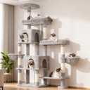 Hey-brother Cat Tree Tower, Scratching Posts with a Extended Part, Wide Platforms, Cozy Condos, Hammocks, Sisal Columns and Ball for Indoor Cats, 70.1 Inches, Light Gray MPJ038W