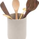 Ceramic Large Kitchen Utensil Holder for Countertop, 7"x5.9", Stable & Sturdy, Cooking Utensils Holder, Smooth & Matte Cream Color,Silicone Pads, Utensil Organizer for Kitchen Counter Decor