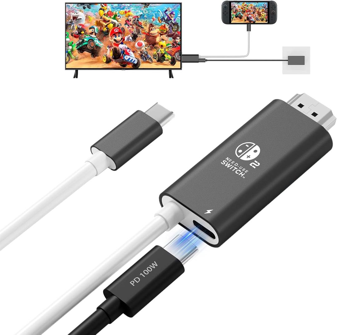 Supports Switch 2 21.0.0 (requires update), USB-C to HDMI Adapter Cable 6.6FT, 4K@60Hz 100W PD Charging, Portable Dock for Switch 2/1/OLED TV Mode, Travel Gaming Office Use with iPad Laptop Monitor TV