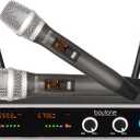 Boytone, Wireless UHF Microphone System  Dual Fixed Frequency Channel, 2 Metal Handheld Dynamic Transmitter Mics, for Party, Church, Aluminum Carrying Cases, 110/220V (BT-102UM)