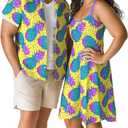 ROSE GAL Matchable Couple Hawaiian Coconut Tree Print Shirt or Plus Size Knee Length Fit and Flare Tank Dress (Yellow, XXXL)