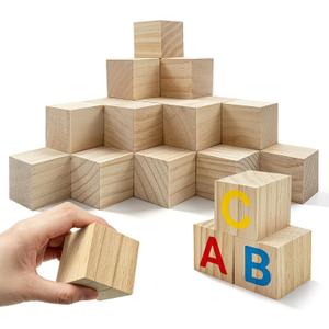 Cheardia 30 Pack 2 Inch Wooden Blocks for Crafts, Unfinished Wood Cubes Square Blank Block for Crafts Making, DIY Decor