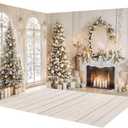 Kate Christmas Scene Setters Backdrops White Arched Window Fireplace Wooden Floor Indoor Decorations Photography Backgrounds Room Set (10ftx6.5ft&10ftx6.5ft)