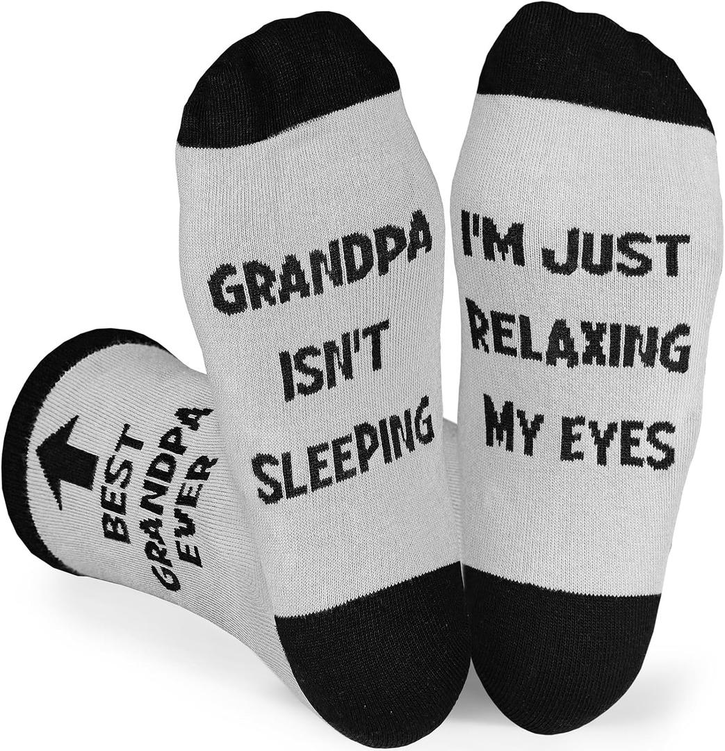 2 x Veachog Best Dad Grandpa Socks for Men, Funny Fathers Day Birthday Gifts for Grandpa Dad Daddy to be Gifts for Grandfather (Grandpa Isnt Sleeping Grey)