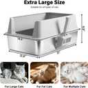 Stainless Steel Cat Litter Box with Lid, Large Metal Litter Box Stainless Steel with Mat & Scoop, Odor-Free/Anti-Leakage & Non-Stick/Easy Clean, High-Sided Litter Box for Multiple Big Cats(XL/Grey)