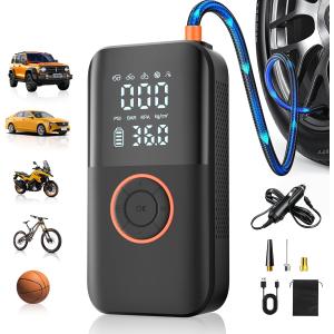 Tire Inflator Portable Air Compressor, 150PSI Cordless Tire Pump, 12V DC & Battery Dual Power, Auto Shut-Off Air Pump for Car, Motorcycle, Bike, Ball - LED Light & Digital Display, Car Gifts for Men (Black)