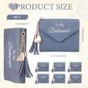 6 Pcs Bridesmaid Proposal Gifts, Shimmering Slim Wallet for Gift Box Fillers, Heart Tassel Card Holder for Wedding Bridal Shower Bachelorette Favors(Blue)