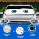 Funny Eyes Windshield Sun Shade for Car, 59 x 27.5in with Black Classic Designed, Foldable Front Window Sunshade for Sedan Compact Car Hatchback Small SUV, UV Heat Protection