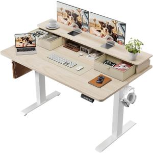Veken 47x28 in Electric Standing Desk with Drawers, Adjustable Table, Wood, 47.2×28 Inch