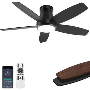 Ceiling Fans with Lights, 42 inch Ceiling Fans with Lights and Remote, Dimmable, Noiseless, Low Profile Ceiling Fan with Light for Bedroom, Indoor and Outdoor Use(Black)