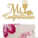 Spanish Mi Confirmacion Cake Topper, First Holy Communion, My Baptism, Religious Christening Baptism Baby Shower Wedding Bridal Shower Party Decorations Gold Glitter