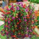 Artificial Hanging Flowers Plants for Outdoor Spring Decoration,2 Pcs Faux Silk Daisy with Eucalyptus Leaves,UV Resistant No Fade Look Real Violet for Outside Home Indoor Decor (Red+Purple)